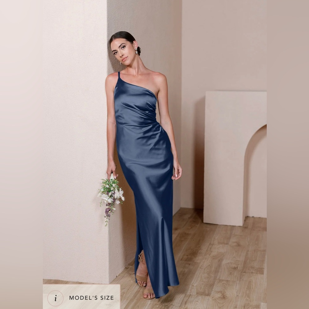 Revelry Jade Satin Navy Size 6 Bridesmaid Dress